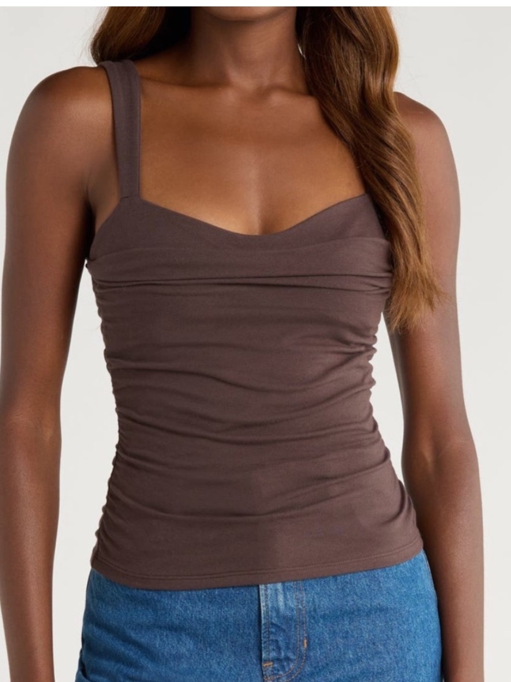 New Reformation Trish Knit Sweetheart Neckline Layered Tank Top In Brown Tan